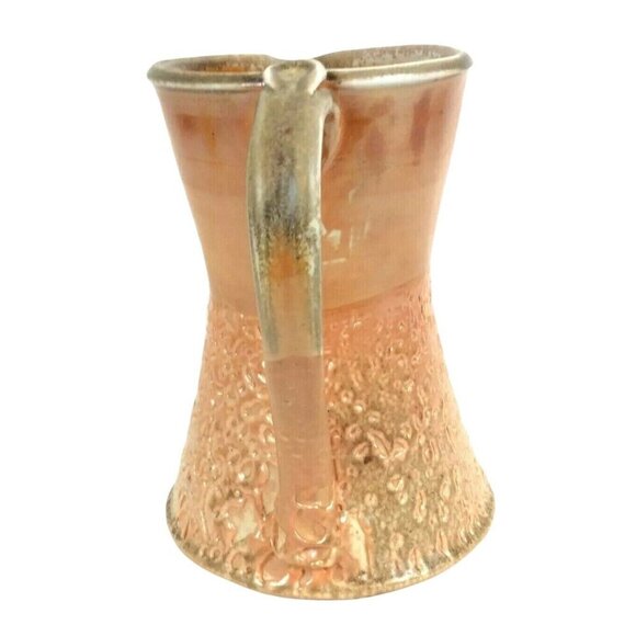 Vintage Textured Pitcher with Handle Fat Lava Peach Gold Ceramic Art Pottery - Picture 2 of 6